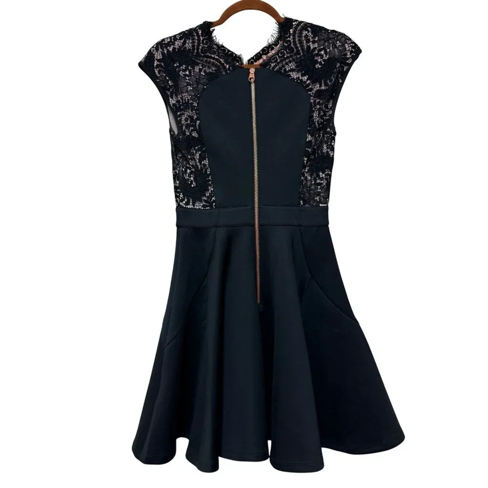 Ted Baker Dress Size 1 US Size 4 Black Pink Vivace Lace Shoulder - Picture 4 of 9